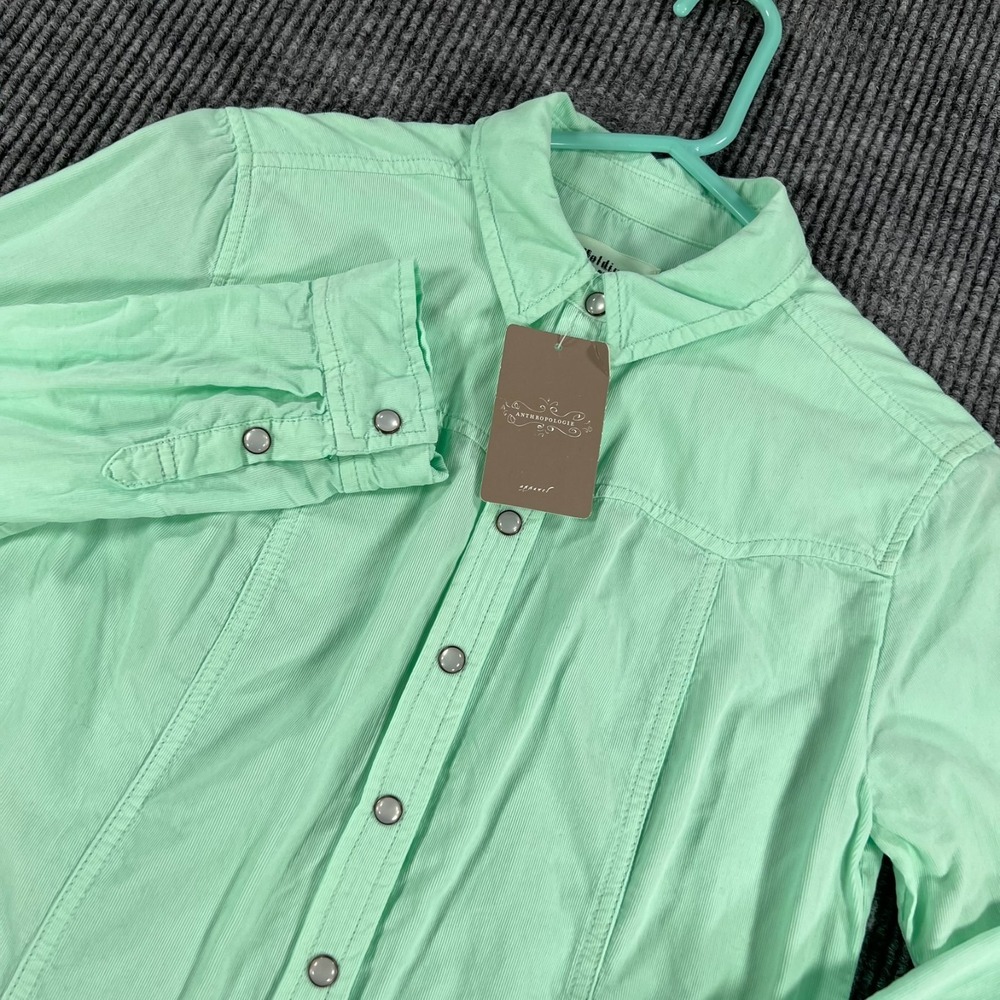 Holding Horses Anthropologie Shirt Womens Size 2 Green Long Sleeve Snap New